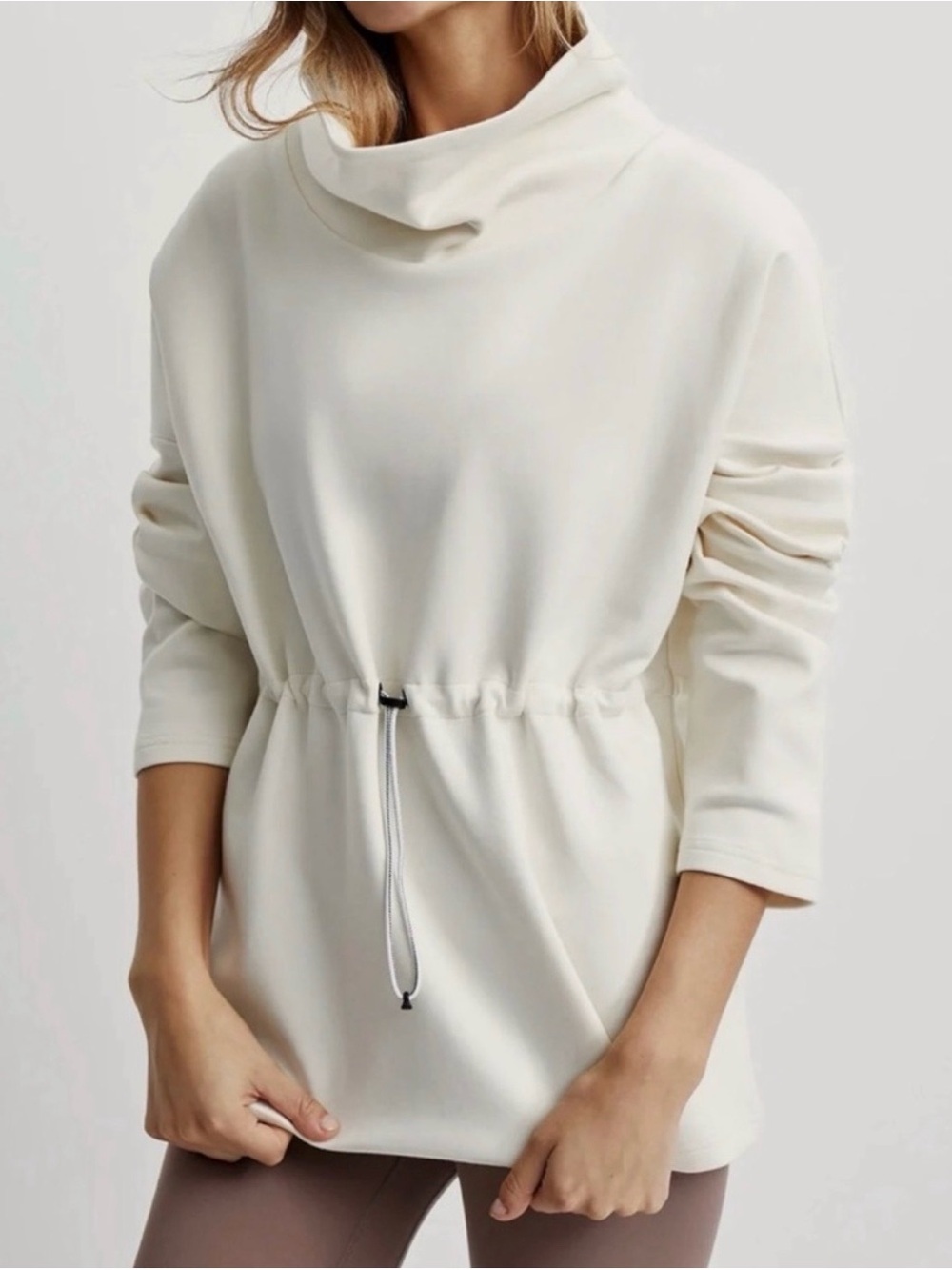 Varley Cream Funnel Neck Drawstring Waist Sweatshirt